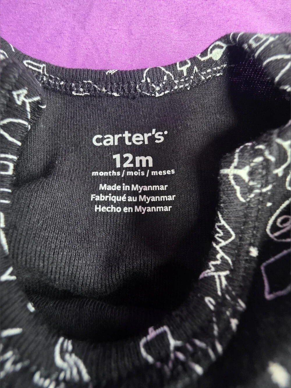 Carter's Black Onesie with White Doodle Print-12 Months